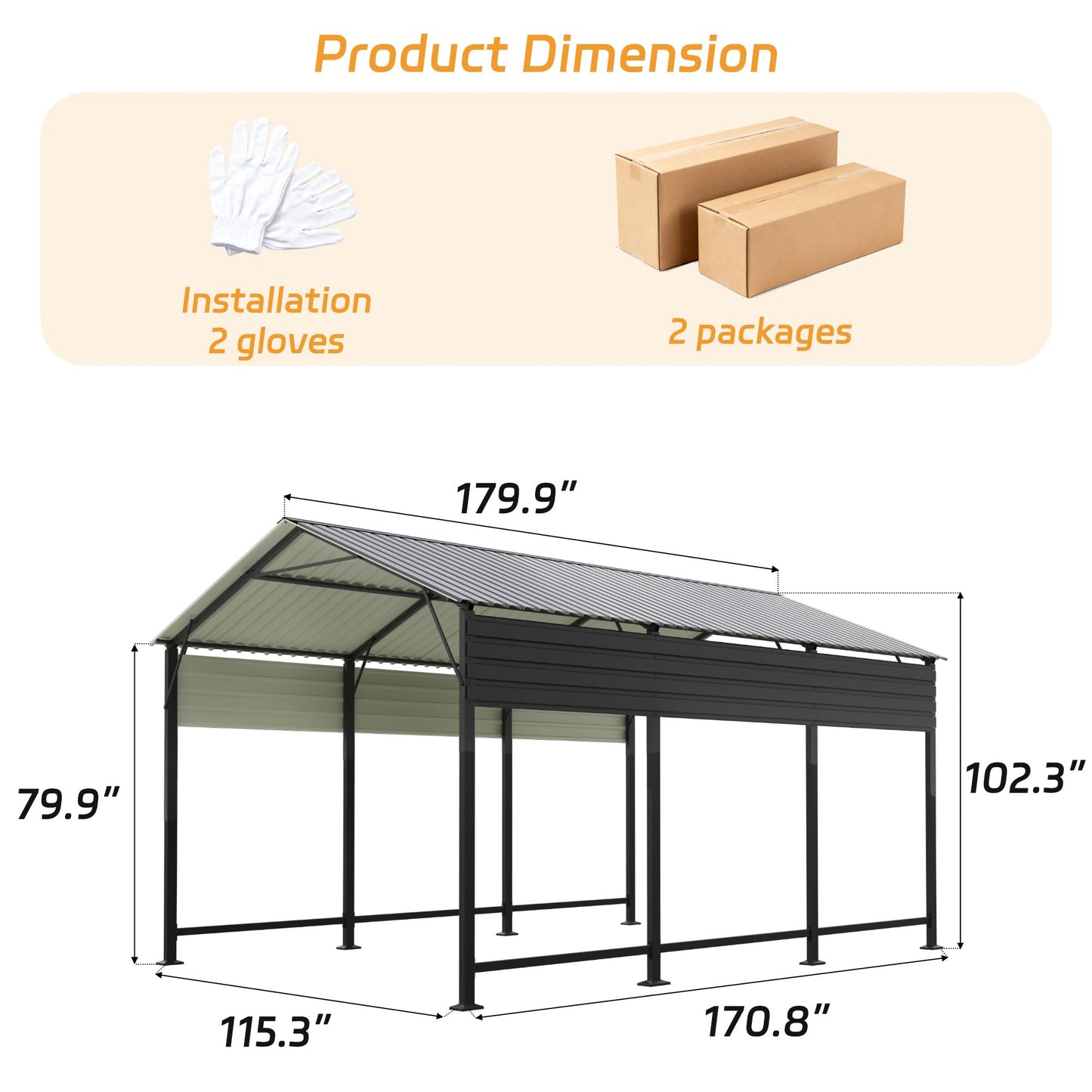 Patiowell 10x15 FT Metal Carport, Heavy Duty Carport with Reinforced Frame and Galvanized Steel Roof, Outdoor Car Port Shelter for Car, Truck, Boat and Tractor, Black