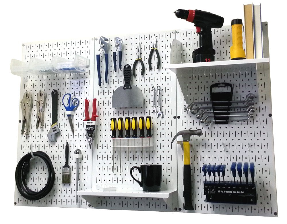 Wall Control Pegboard Organizer 4 ft. Metal Standard Tool Storage Kit With White Toolboard and Accessories - 30-P-3232W
