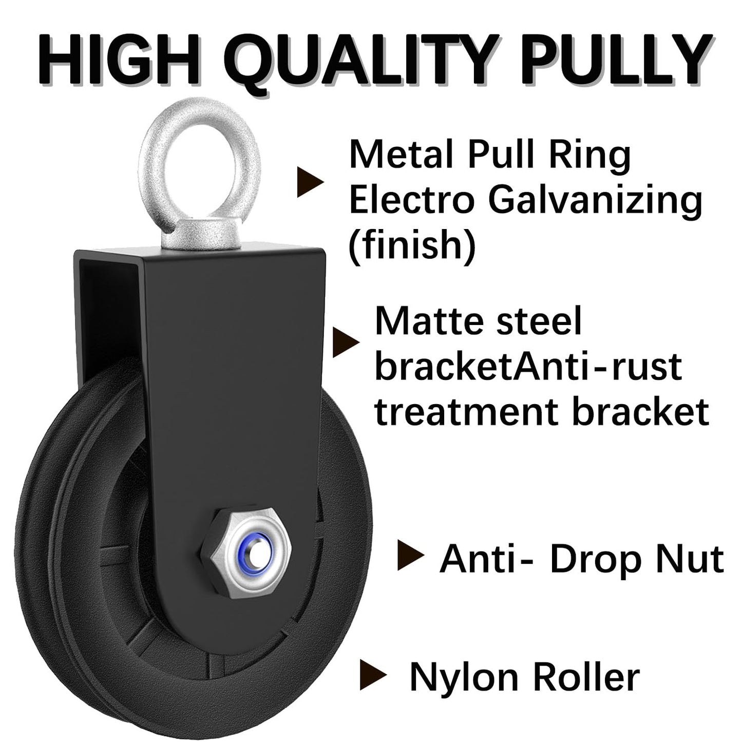 BESTEEL 4 Pack 90mm Cable Pulley Wheel Nylon Pulleys Rotation 360 Degree Traction Wheel Detachable With Strap & Carabiner,Silent Bearing for Home Weight Lifting Gym Pulley Replacement System Equipment