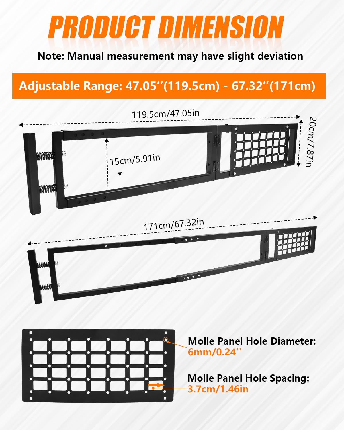 ADTOPI Adjustable Truck Bed Divider Organizer Compatible with 47'' to 67'' Pickup & Trucks bed, Aluminum Cargo Management Separator Molle Panel, Universal Truck Bed Divider Storage Accessories