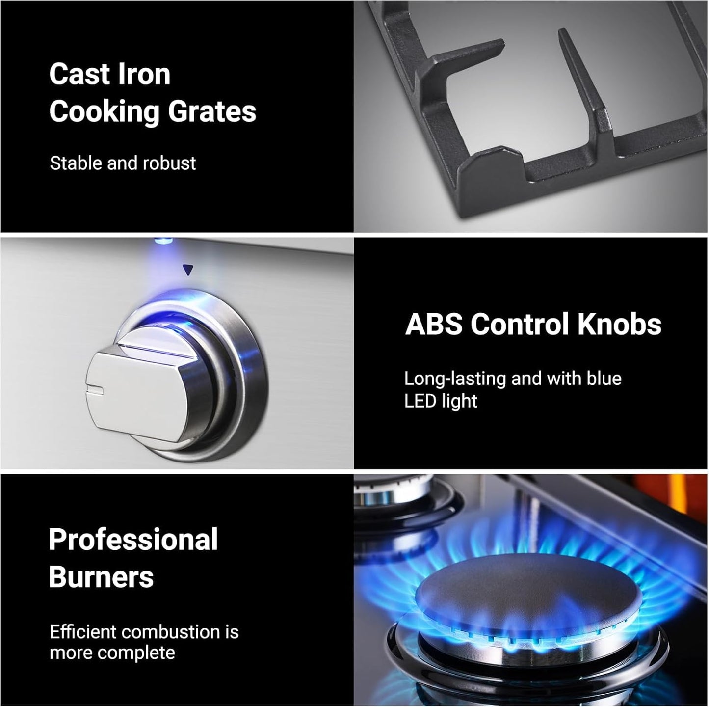 AAOBOSI 36 inch Gas Cooktop, Freestanding Range Commercial Cooktops, Built-in Propane Stoves Top NG/LPG Switch, Cast Iron Stove Top Covers for with 6 Gas Burners for Cooking, Grilling
