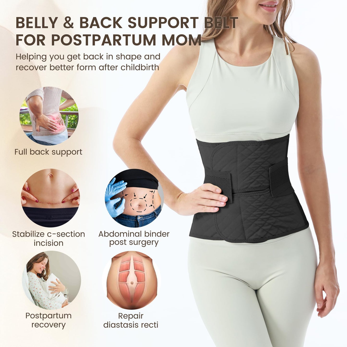 Allaugh Postpartum Belly Band for Women: Abdominal Binder Post Surgery C Section, Soft Fabric Abdominal Wrap for All Day, Comfort Non-Itchy, After Birth Recovery Back Support & Diastasis Recti Repair