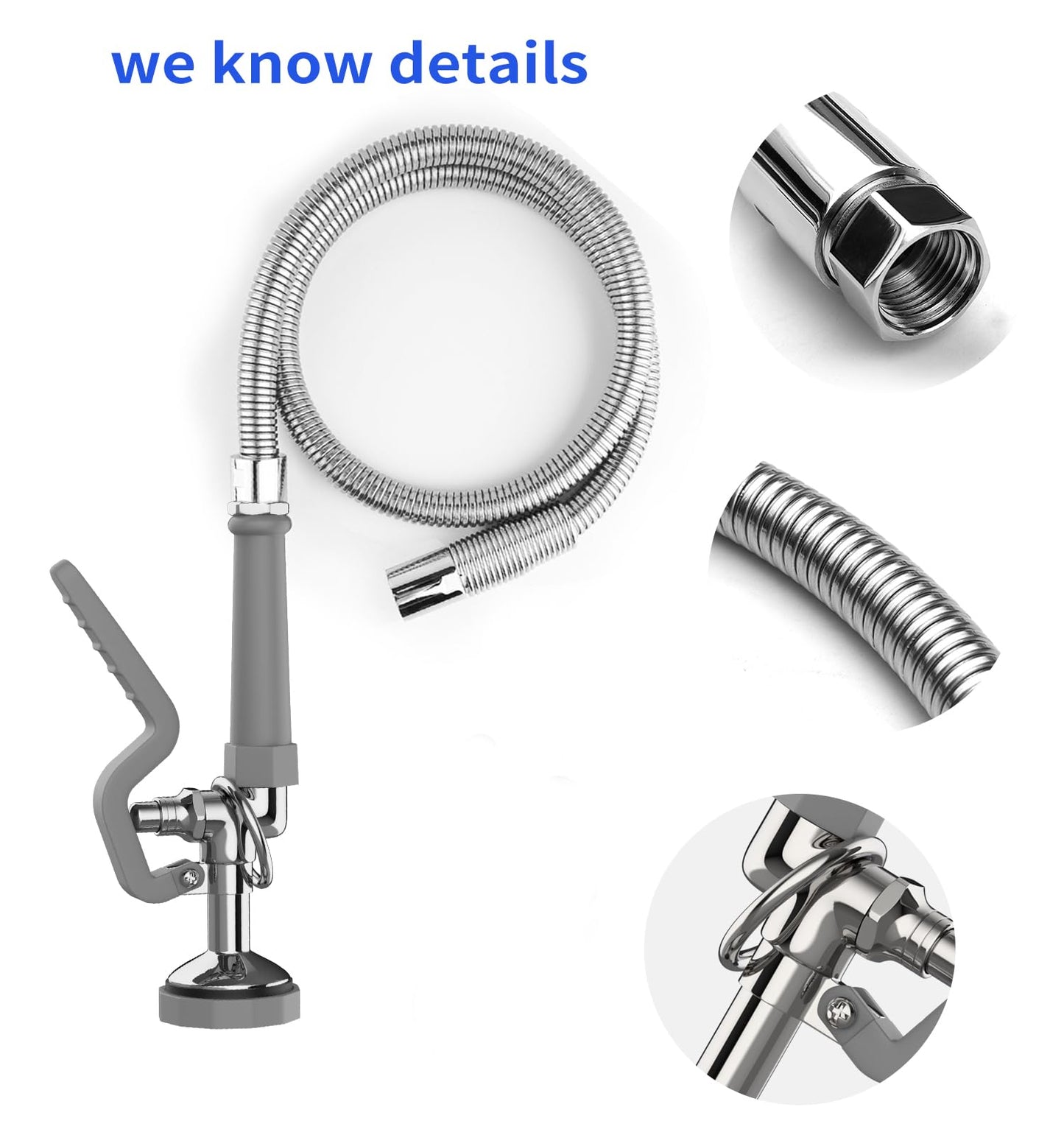 BESTJEEF Pre Rinse Spray Valve with 45” Stainless-Steel Hose,1.42 GPM Pre Rinse Sprayer Commercial Sink Sprayer with Ergonomic Handle Commercial Faucet Parts,Fit for Dish Washing Spray （Gray）
