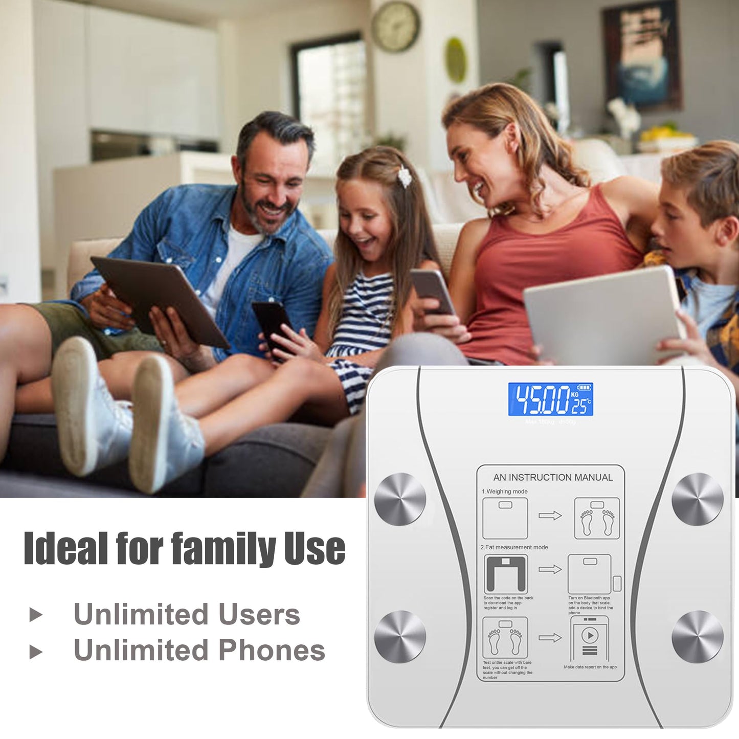 Smart Scale for Body Weight, Digital Bathroom Weighing Scale with Smart Sync App, BMI, Body Fat, Muscle Mass, Accurate Bluetooth Home User Health Equipment (White)
