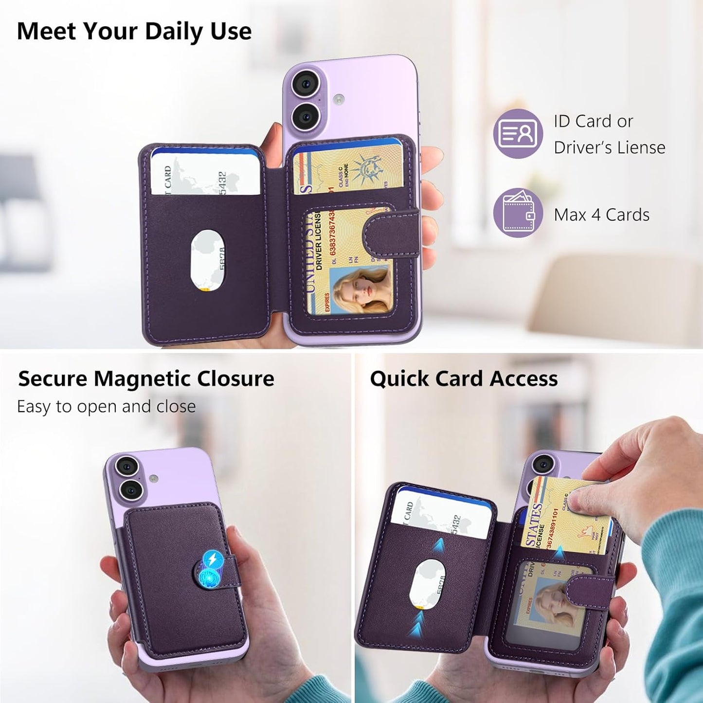17pro/17/16/15/14/13/12 4-Card TopMade for MagSafe Wallet, Strongest Magnetic Card Holder for iPhone Series(Not