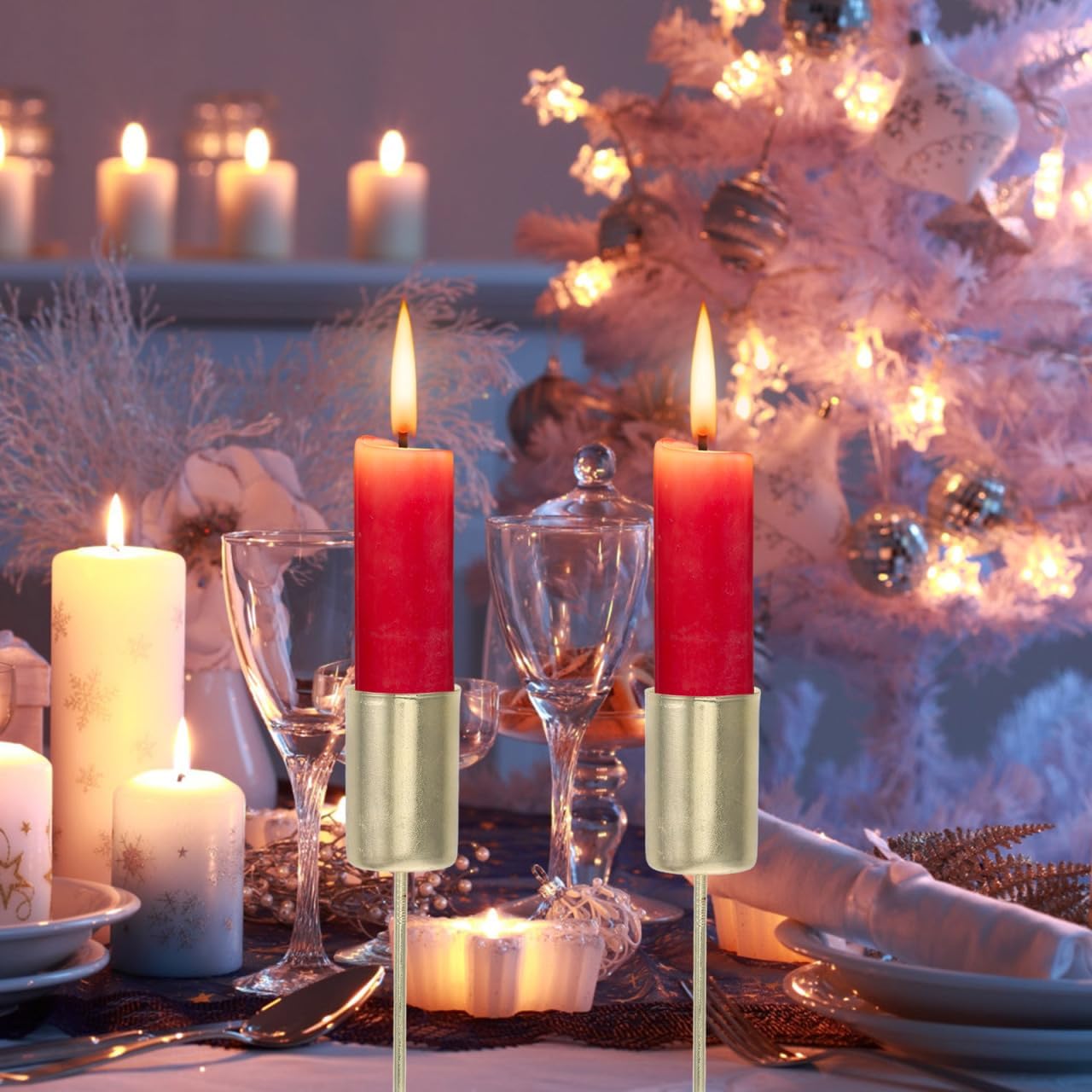 Angoily Candle Holder Stakes - 5 Pcs Golden Taper Candlestick Holders for Christmas Tree Decor
