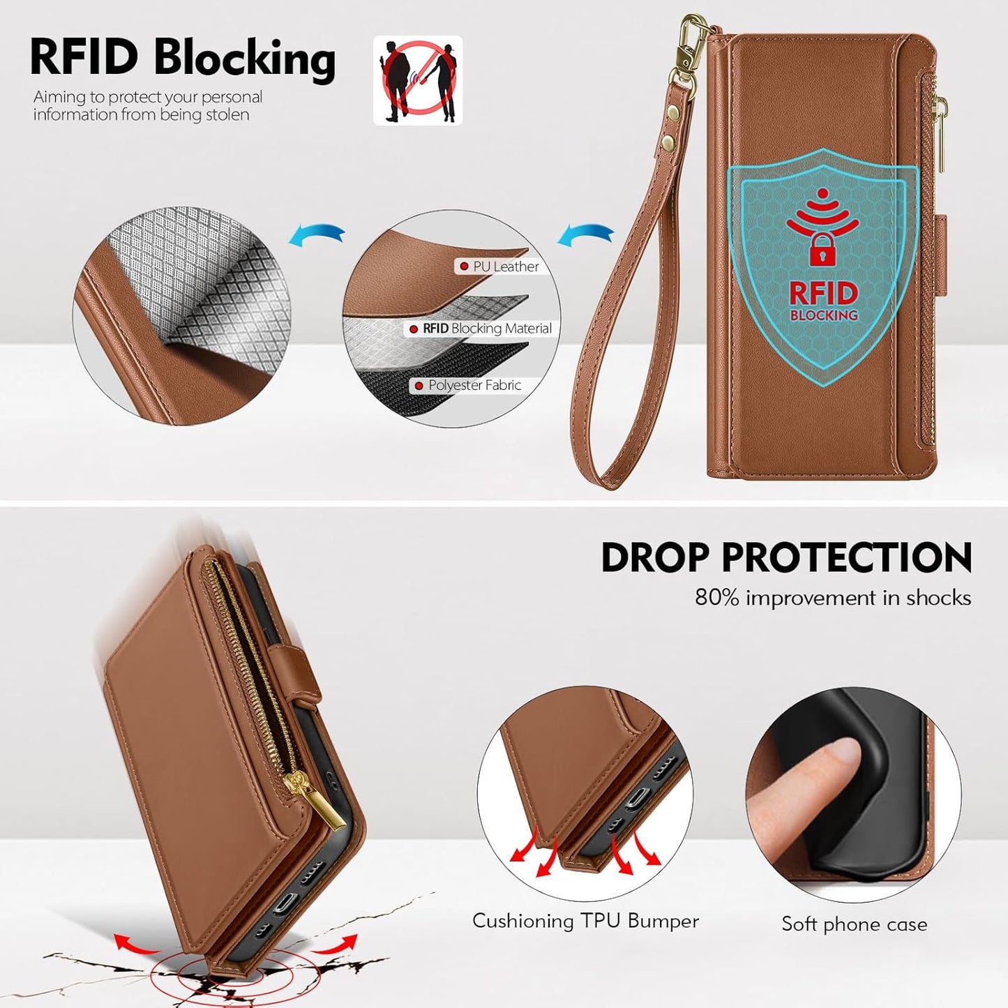 Antsturdy 12 12 6.1",Light Compatible with iPhone Wallet Case,RFID Blocking PU Leather Phone Case Women Men Kickstand