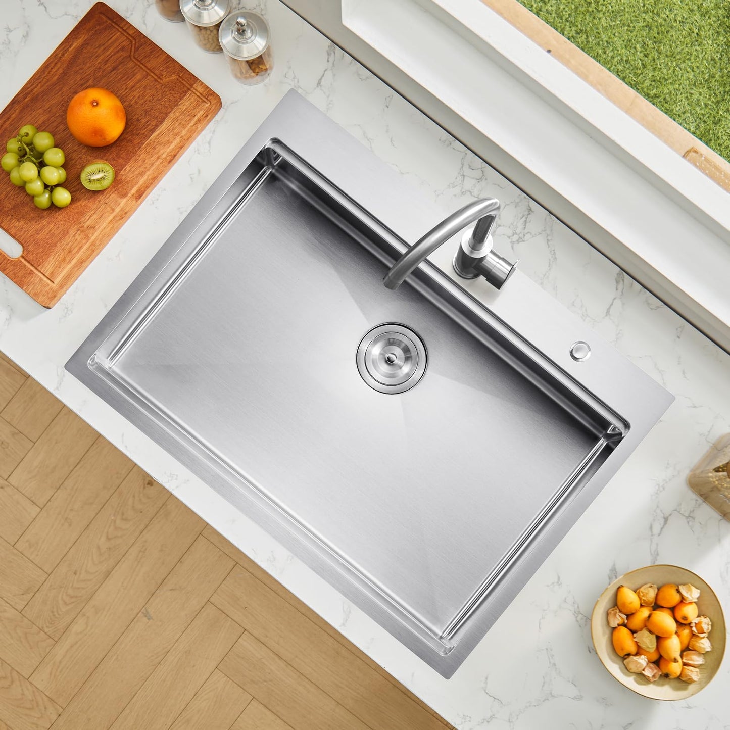 VEVOR Drop In Kitchen Sink 30 Inch Kitchen Sink Workstation, 304 Stainless Steel Top Mount Sinks, Drop-In Single Bowl with Ledge & Multiple Accessories Sink for RV, Prep Kitchen, Bar 30 x 22 x 9inch