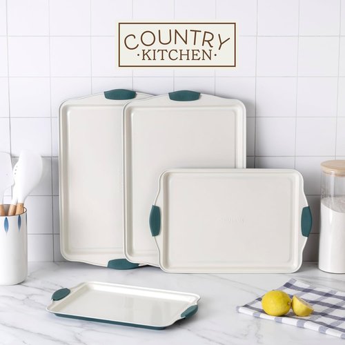 Country Kitchen Nonstick Bakeware Set - Heavy Duty & Durable, Easy Release, Sage | 4 Pieces