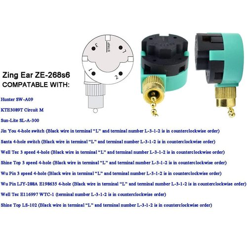 Akahttbn Ceiling Fan Switch Zing Ear ZE-268S6 3 Speed 4 Wire for Ceiling Fans and Wall Lights Pull Chain Switch Replacement,with Bronze Pull Chain