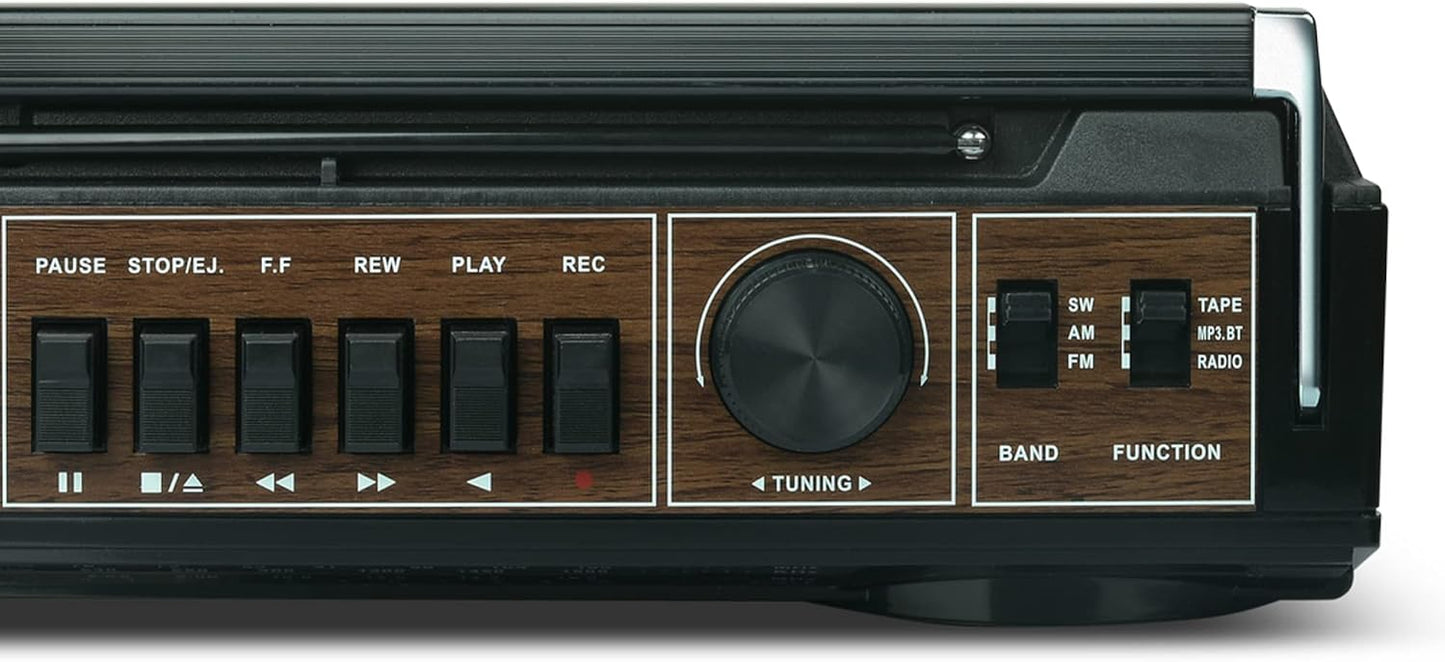 Audiobox 2 MP3 Cassette 3.5mm Retrobox Bluetooth Boombox Speaker - Way Boombox System with AM/FM/SW Radio, Playback