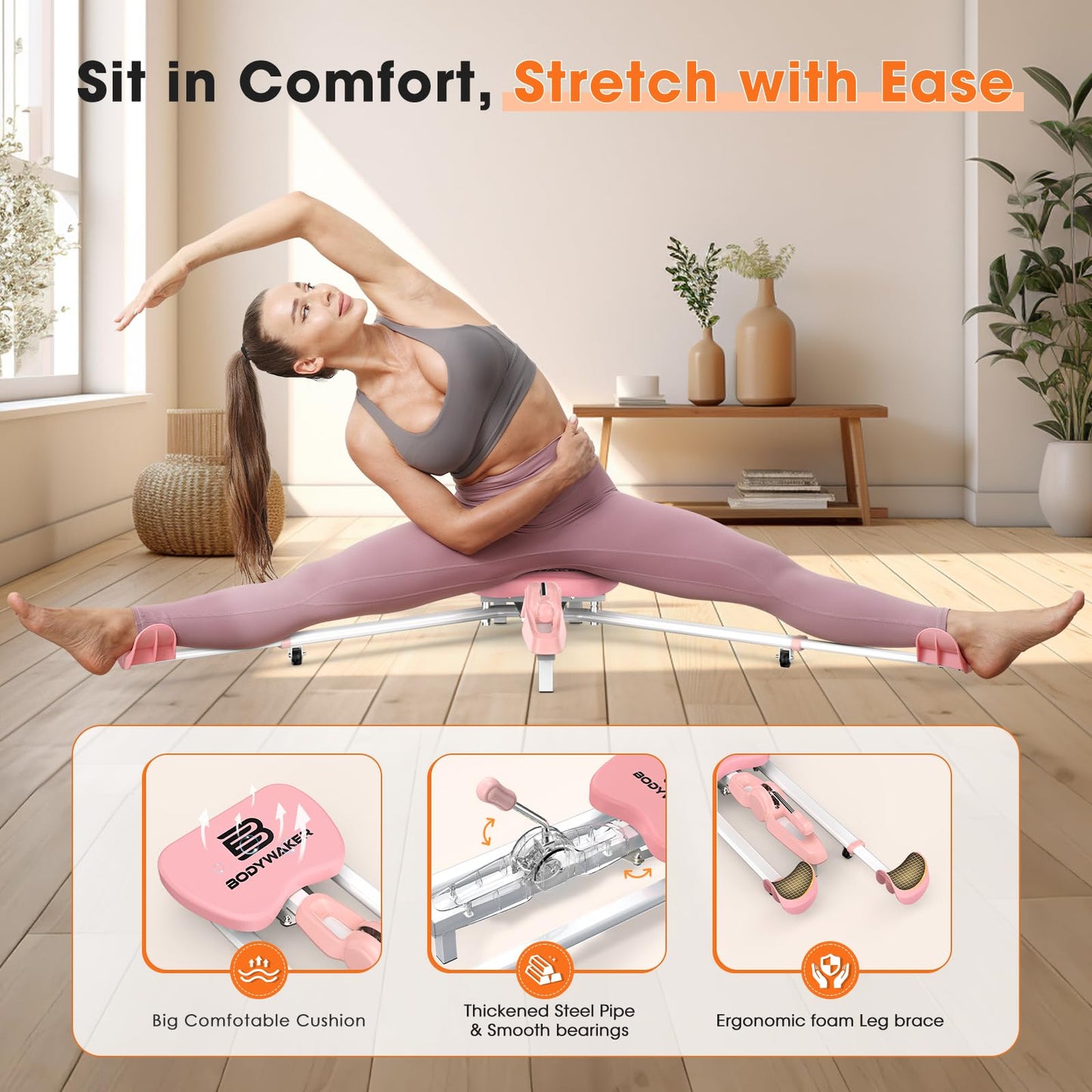 BODYWAKER Leg Stretcher Machine - Professional Split Trainer for Dance, Ballet, Gymnastics,Yoga - Flexibility Training Equipment for Splits, Kicks & Stretching (Pink)