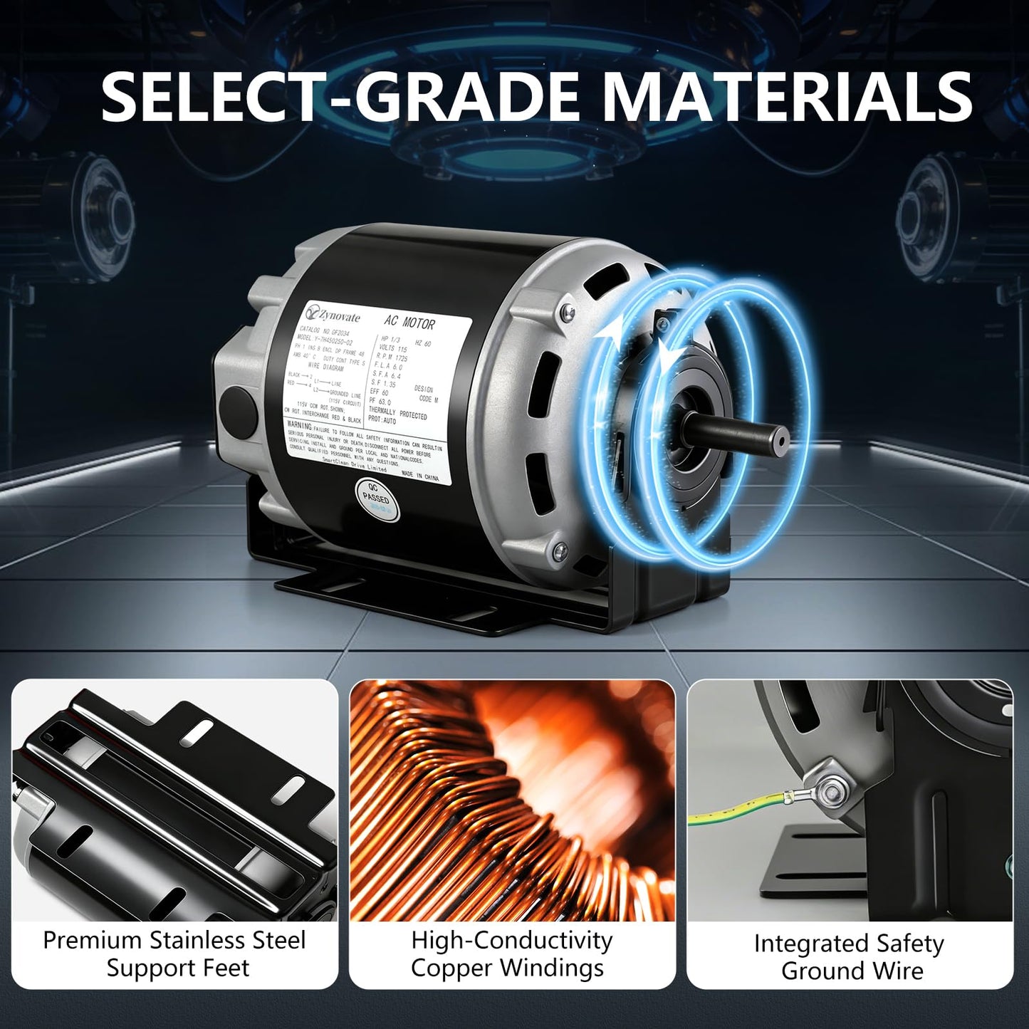 GF2034 Blower Motor, 1/3 HP 115V 60Hz 1725RPM 48 Frame, Belt Drive Compatible with Packard 45013, AO Smith/Century 316P169, Emerson 8100, GE BF-4706, Universal 805, Baldor RSP2442, Carrier HC41DE114