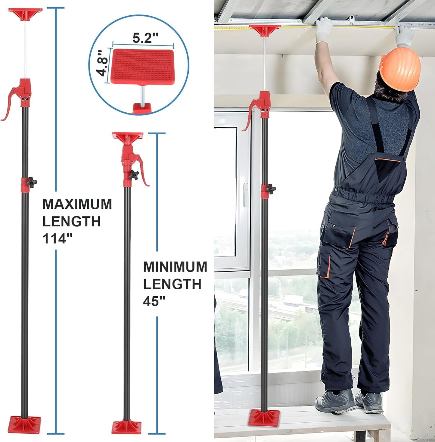4 Pack Cabinet Jack Support Pole, 45"-114" Telescopic Cabinet Support Pole, Adjustable 3rd Hand Support Pole with 154 Lbs Load Capacity for Installing Cabinet, Lifting Drywall, Cargo Bars