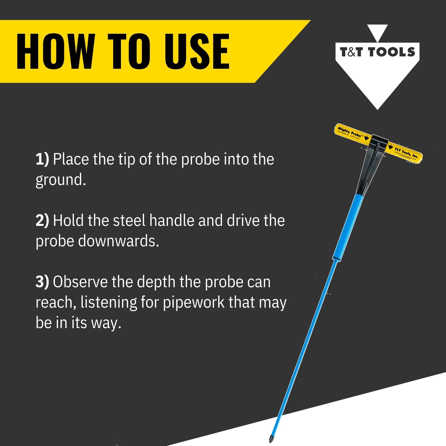 T&T Tools Mighty Probe With Slide Adapter - Mini Hammer Probe, Professional Soil Sampling Tool for Septic, Drainage, Landscaping and Utility Inspection, Durable 3/8 Metal Hex Rod, 50 Inch (127cm long)