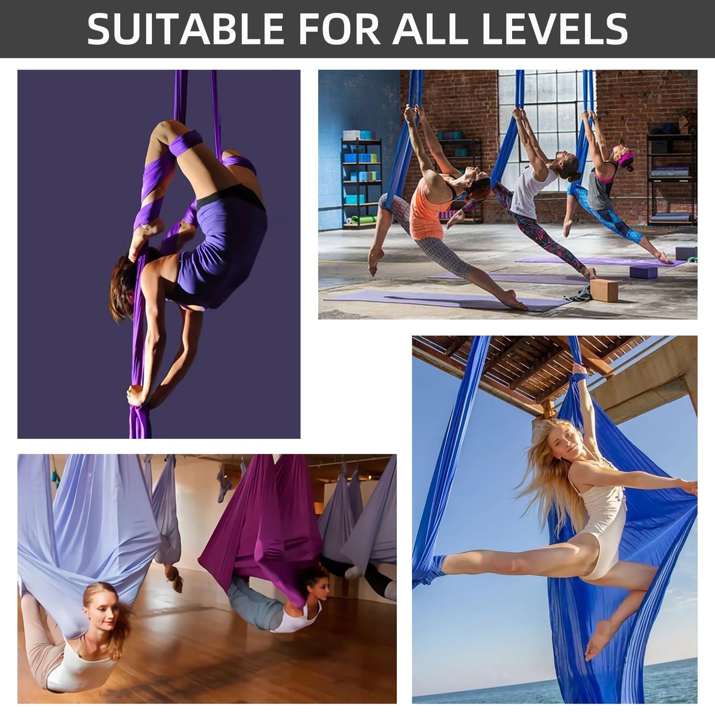 PRIOR FITNESS 9 Yards Aerial Yoga Silks Starter Kit Colorful Hammock Set with Hardware & Guide for All Levels of Aerial Yoga Practice and Acrobatic Flying for Adults