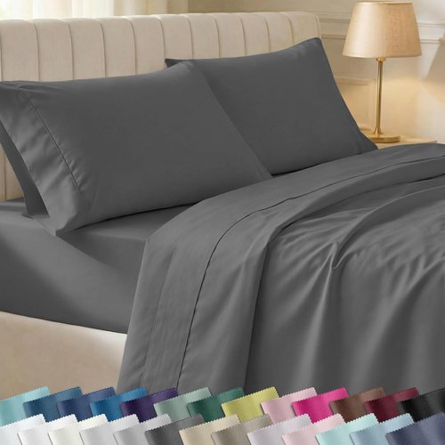 California Design Den Cal King Sheet Set - 100% Soft Cotton, 400 Thread Count, Silky Smooth Sateen - Grey