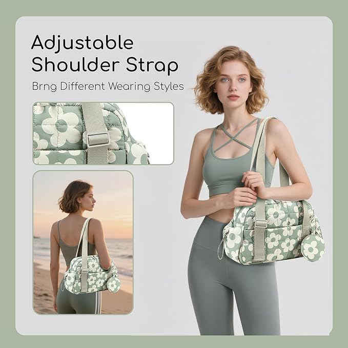 CAMTOP Mini Gym Bag for Women, Small Gym Tote Bag Puffy Quilted Sports Duffel Bag with Wet Compartment and Coin Purse Duffel Bags Dance Yoga Workout Bag