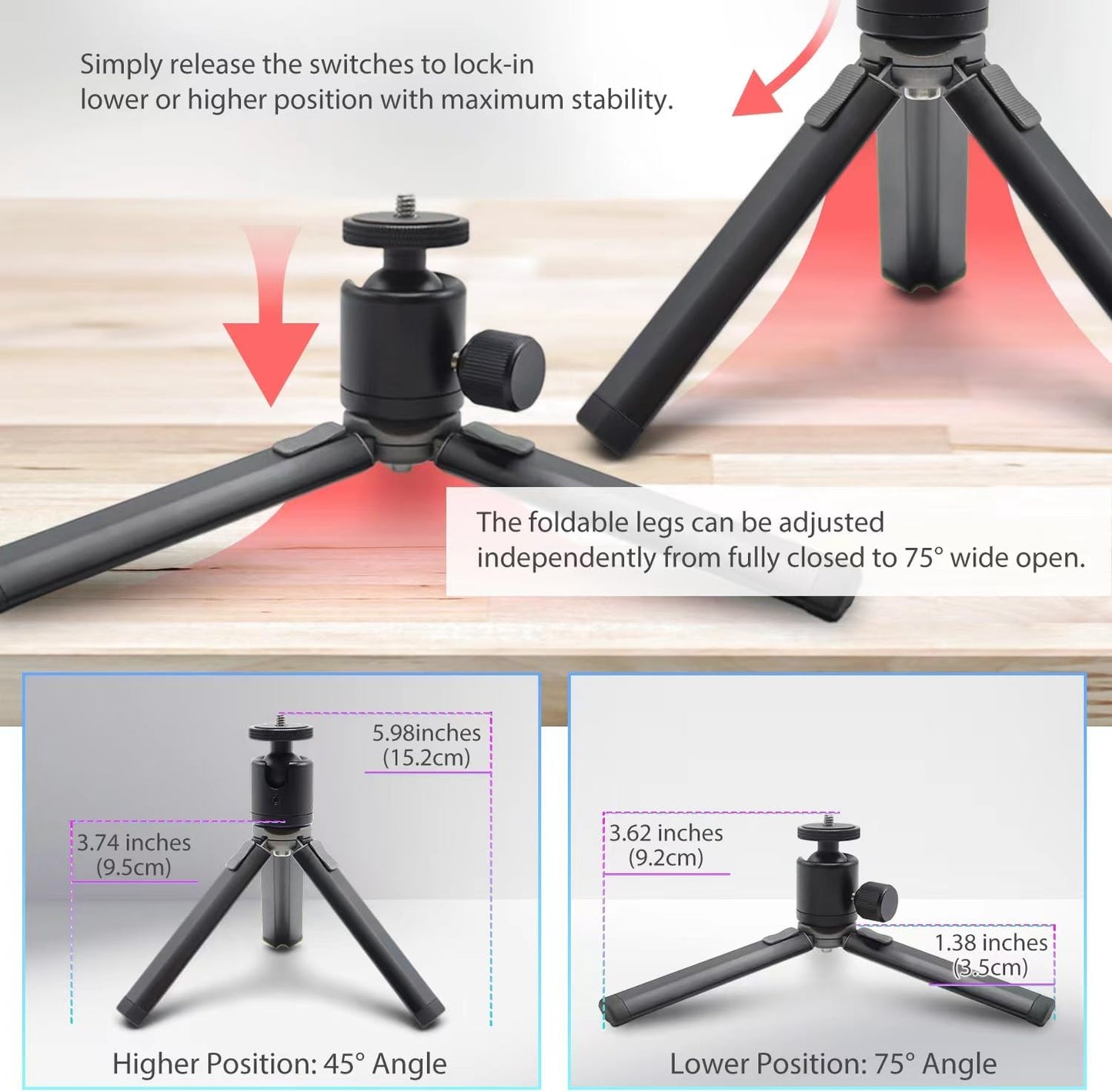 Kado 2-In-1 100x100mm 75x75mm 360 Metal Portable Monitor Stand Tripod, Phone/Tablet Clamp Portrait/Landscape, Wall/Arm