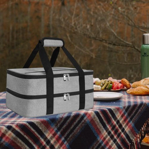 Esouler Double Insulated Casserole Carrier Bag - Hot & Cold Food Holder for 9 x 13 Inch Dishes | Grey