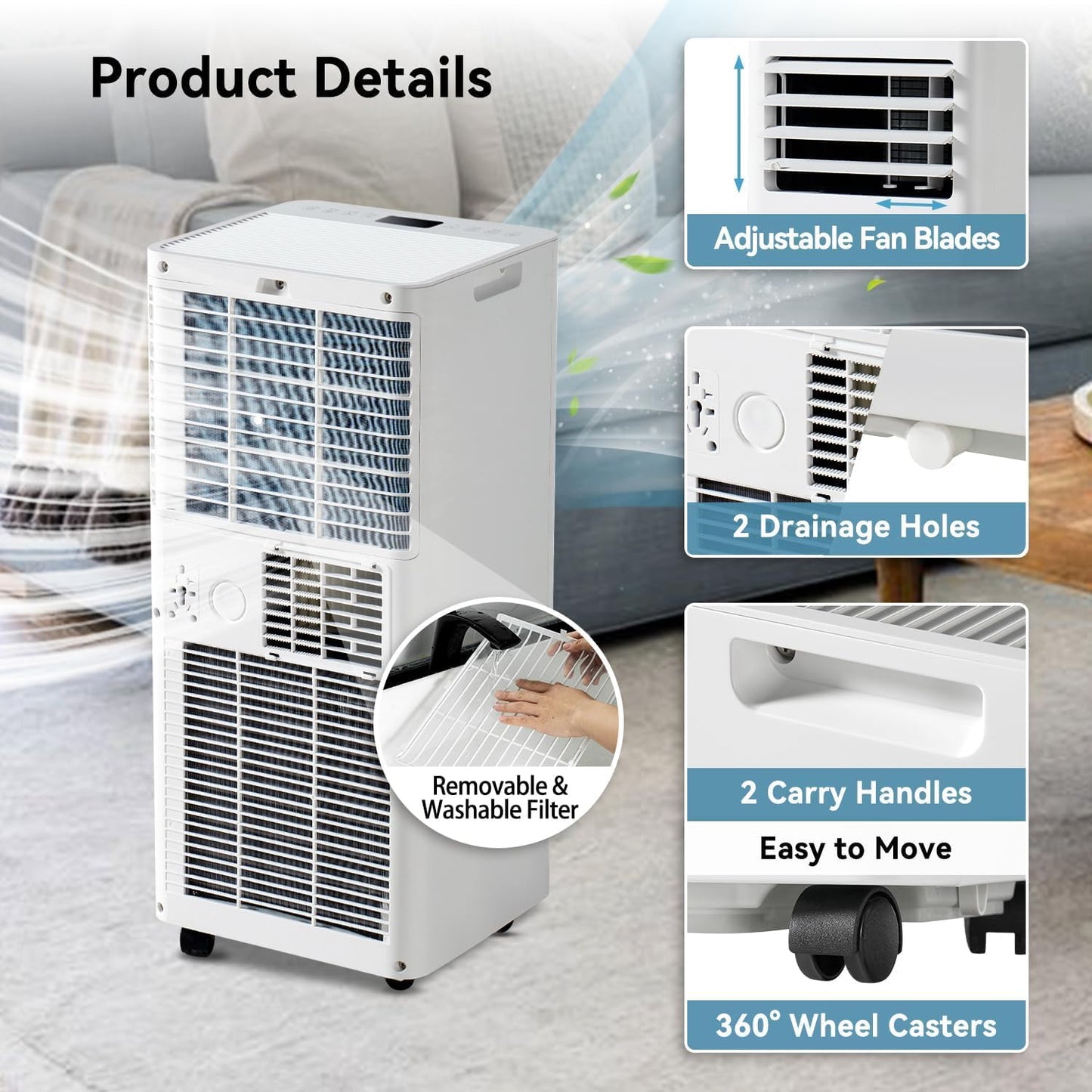 Aoxun 10020 BTU Portable Air Conditioners with Heater, 5-IN-1 Portable AC Unit, Fast Cooling,Heating,Dehumidifier, Fan & 24H Timer Quiet Sleep,Cools Up to 450 Sq.Ft,Remote Control, Window Kits