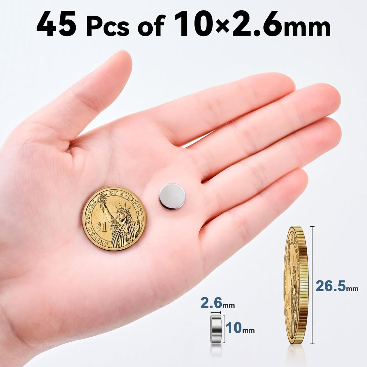 SMARTAKE 45 Pcs Neodymium Refrigerator Magnets - Small Round 10x2.6mm for Home, Office & School (Silver)