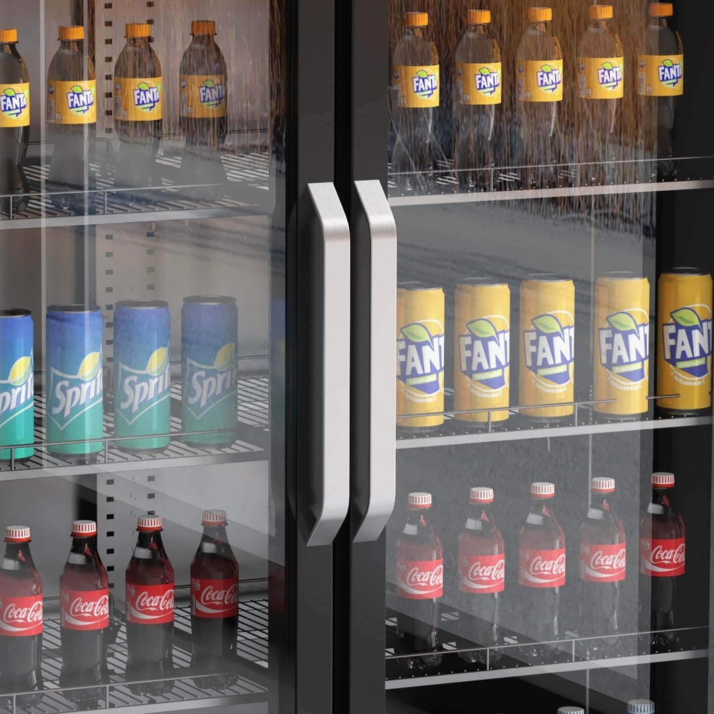 GAOMON Commercial Refrigerator, Commercial Beverage Display Cabinet with LED Top Panel, 32-50°F Adjustable, 25.3 Cu Ft Double Glass Door Merchandiser Fridge for Restaurant, Convenience Store, Black