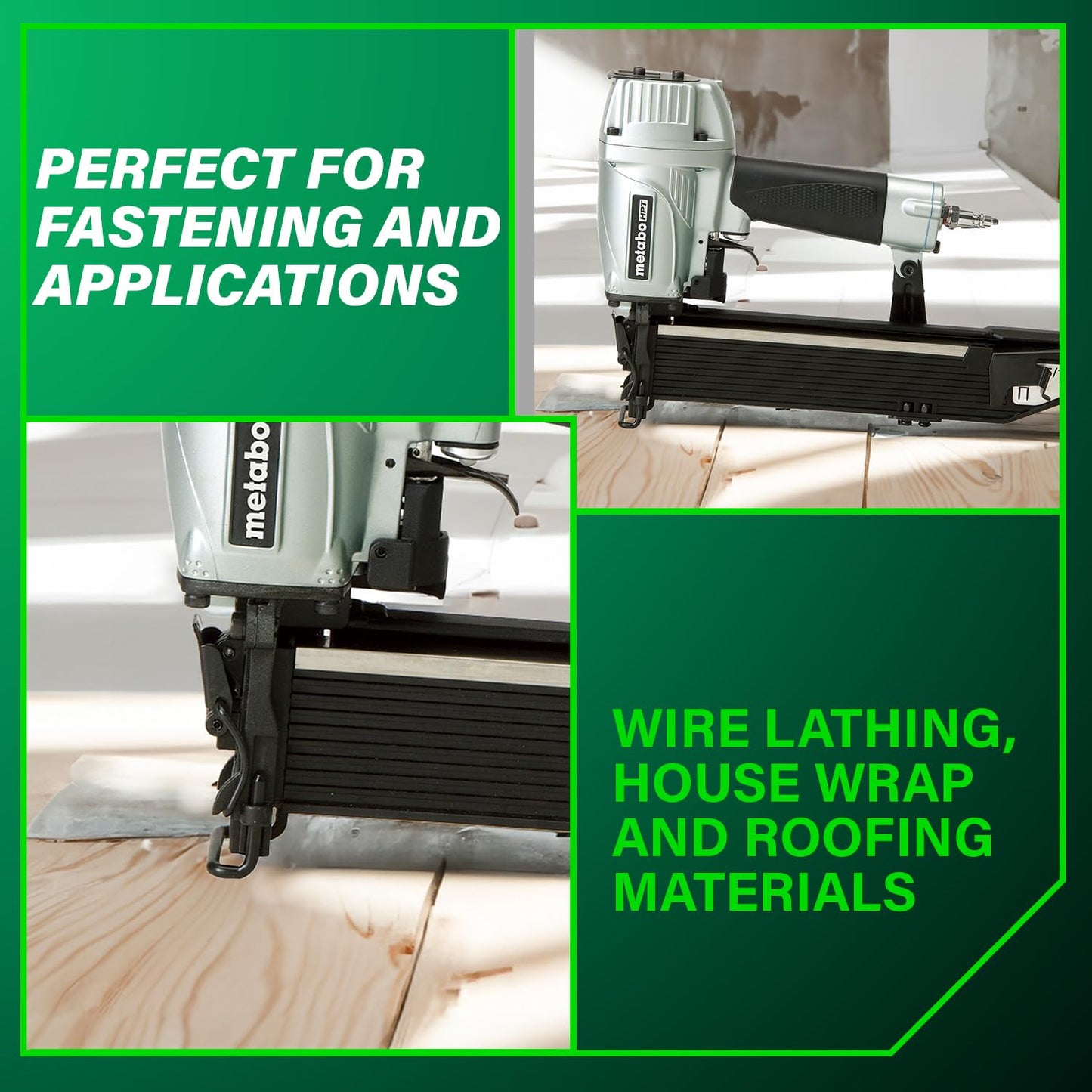 Metabo HPT 15/16 Inch Wide Crown Stapler, Pro-preferred Pneumatic Power Nailers, Fastening Tool for Wire Lathing, Housewrap, Roofing & Insulation, 16 Gauge, 5/8"to 2" Crown Staples, N5021A