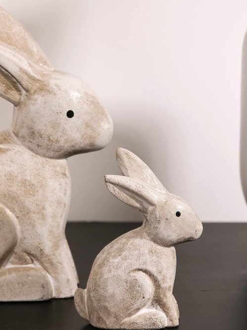 DN DECONATION 3D Bunny Rabbit Figurines - Antique White Spring Easter Decor | Set of 2