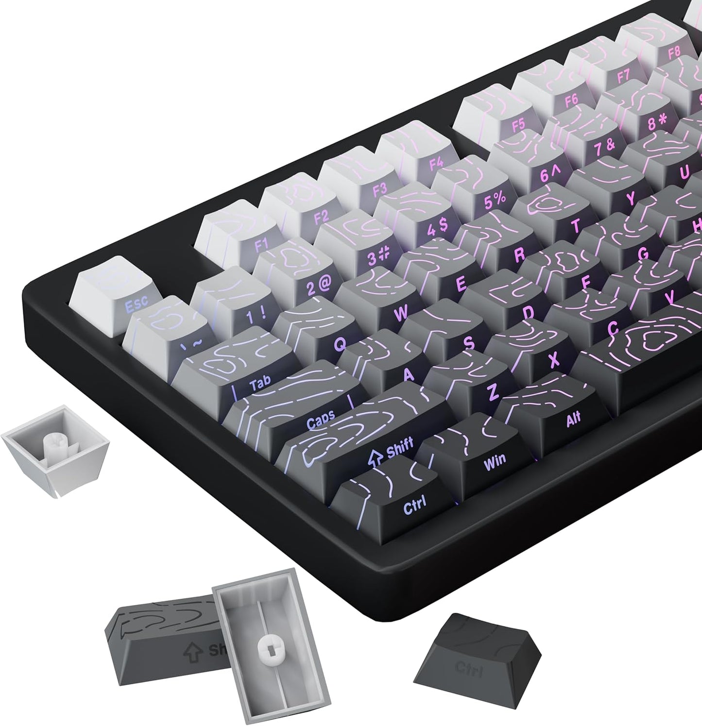 FunHub Set 133 60% 65% 75% 100% Shine Through PBT Keycaps - Black Double Shot Side Printed Backlit Keycaps Keys Cherry