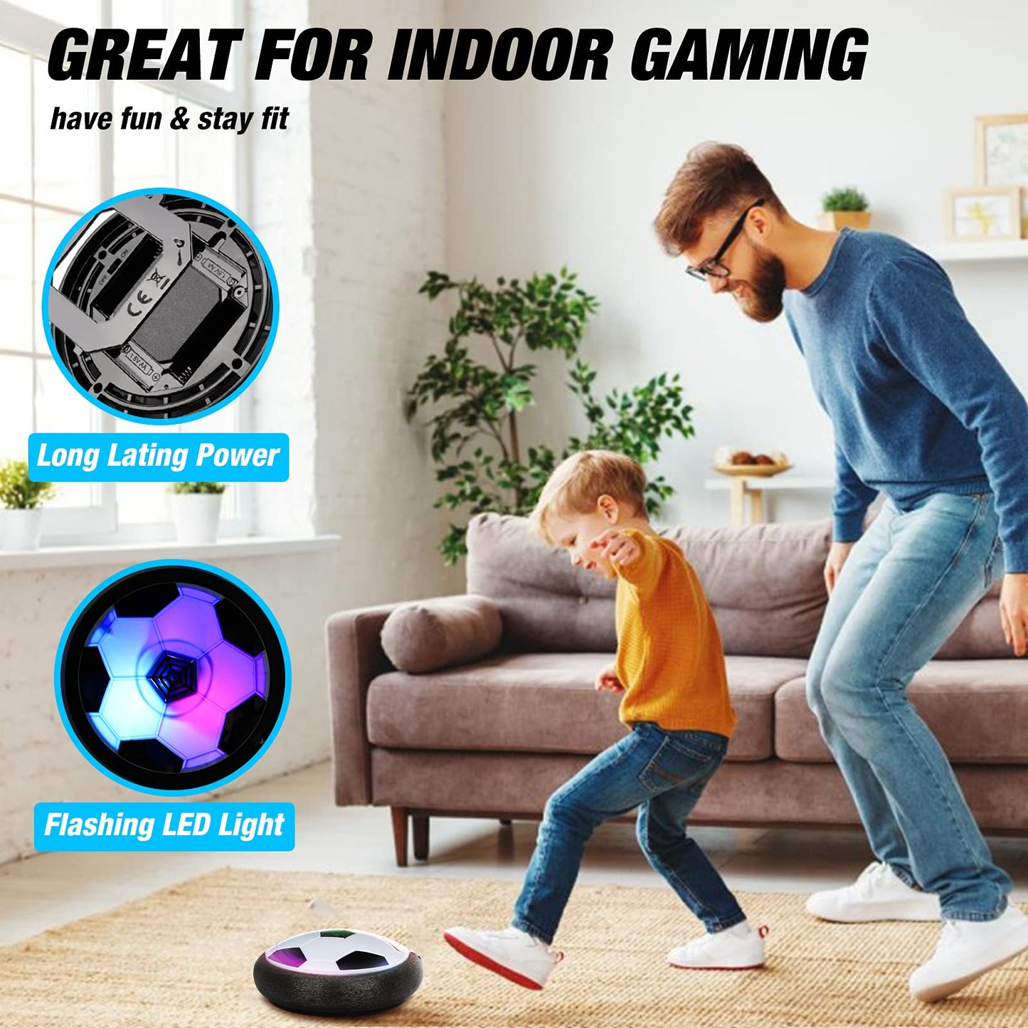 Growsland Boy Toys Hover Soccer Ball with 2 Goals, Indoor Soccer Gifts for Boys, LED Soccer Ball with Foam Bumper Inflatable Soccer Toys for 3 4 5 6 7 8 9 10+ Years Old Girls Boys