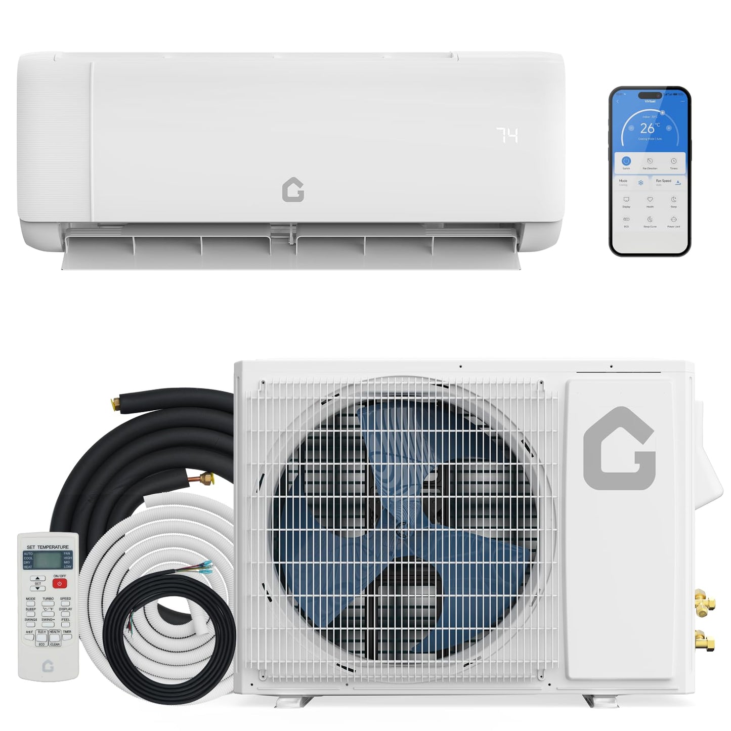 GarveeTech 24,000 BTU Energy Star Certified Mini Split AC/Heat Pump – 21 SEER2 Inverter Ductless System, 230V, Cools 1500 Sq.Ft, Alexa-Enabled, White
