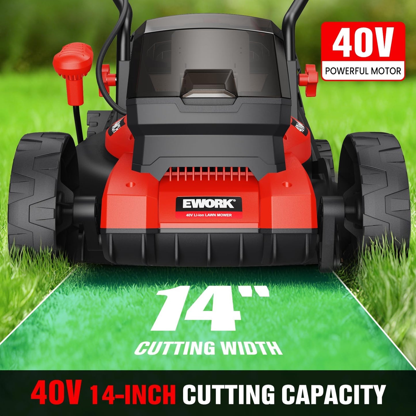 EWORK 40V Electric Lawn Mower Cordless, 14" Electric Push Mower with 2x4.0Ah Batteries & Charger, 3800RPM Motor, 6-Height Adjustment, 21Lbs Lightweight Battery Powered Lawnmower for Garden, Small Yard