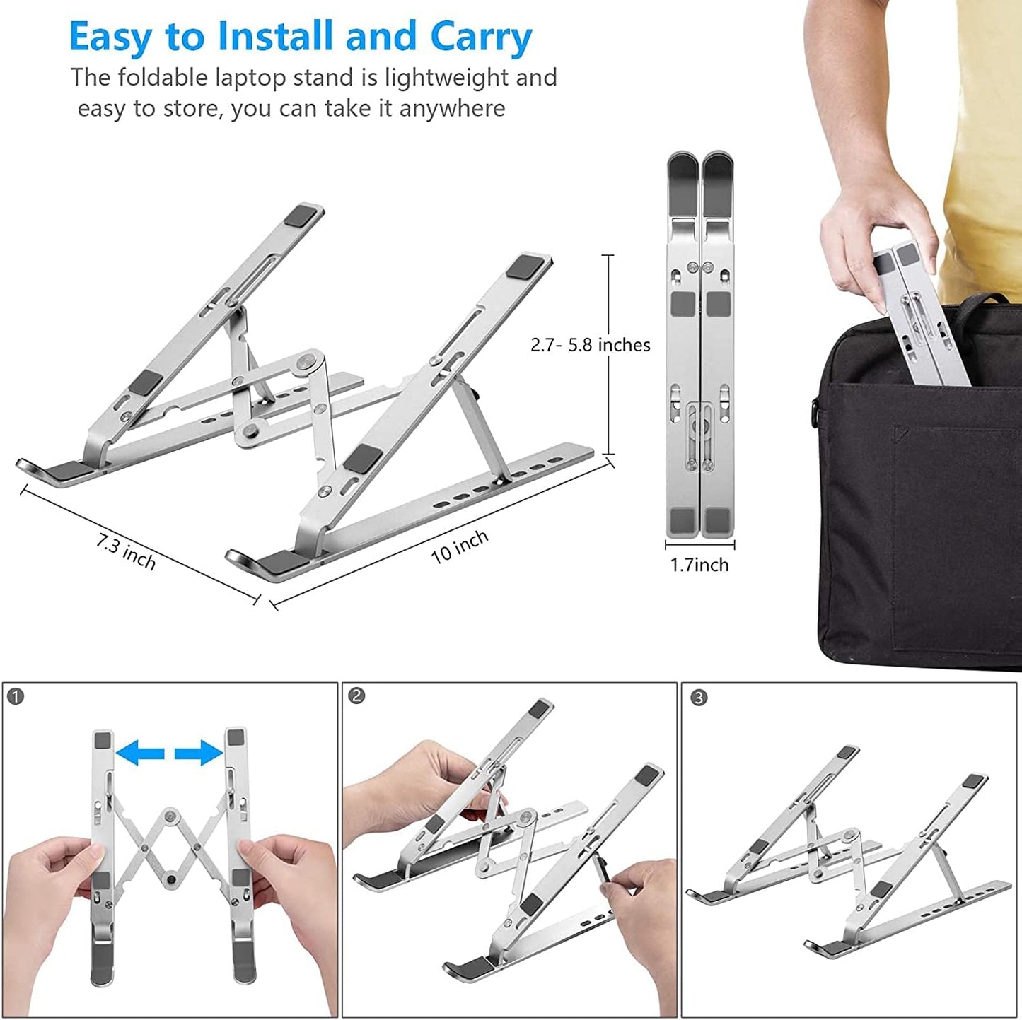 Leeboom 10-15.6Inch Laptop Stand for Desk, Ergonomic Design Adjustable Aluminum Foldable Portable Computer Stand