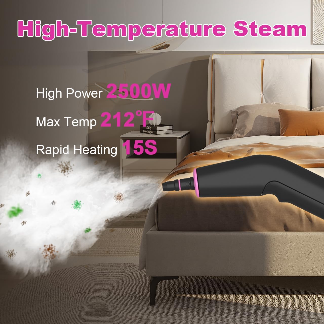 Skiennix Portable Steam Cleaner - 16-Piece Accessory Set | 6-Level Adjustable Heat, Fast 15s Heat-Up, Lightweight Design for Home & Car Detailing