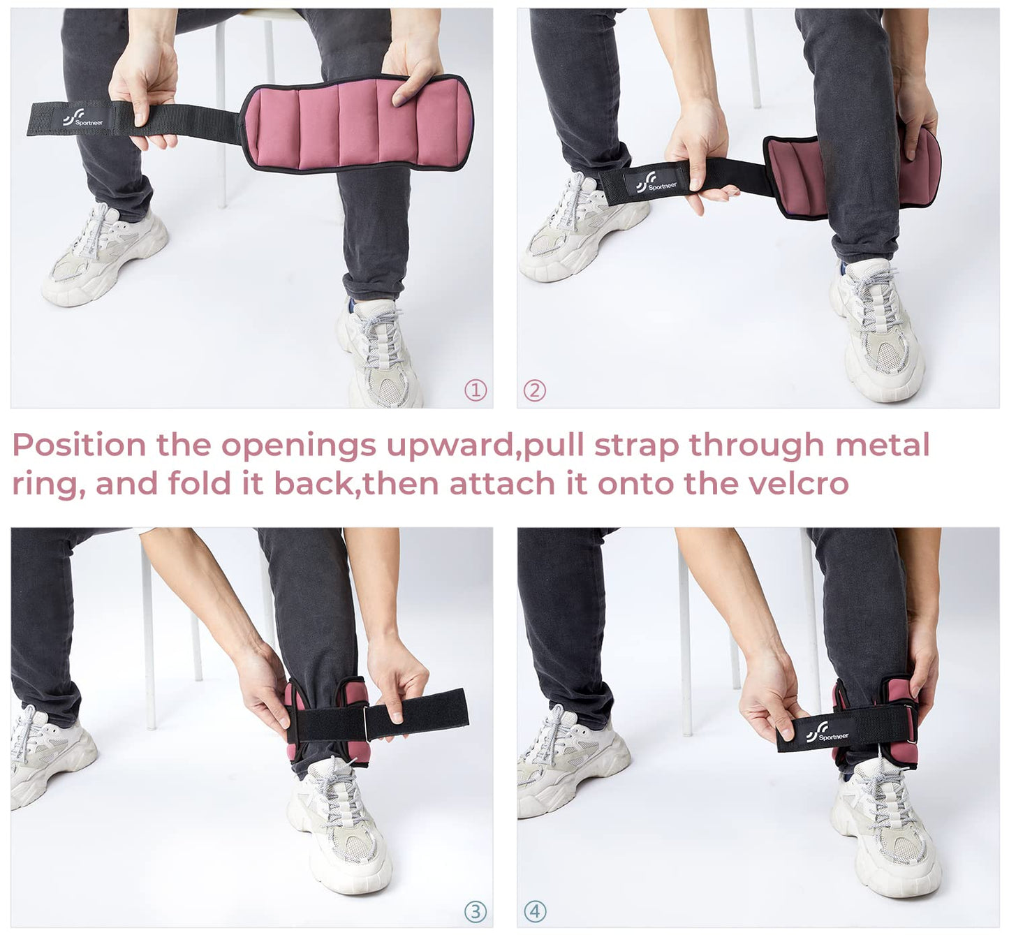 Sportneer Adjustable Ankle Weights Set - 1 Pair (2-10 lbs) Removable Sandbags for Women & Men, Comfortable Neoprene Leg Weights for Walking, Running, Pilates, Yoga, Home Workout & Physical Therapy, Rosy Melon, 5 lbs x 2)