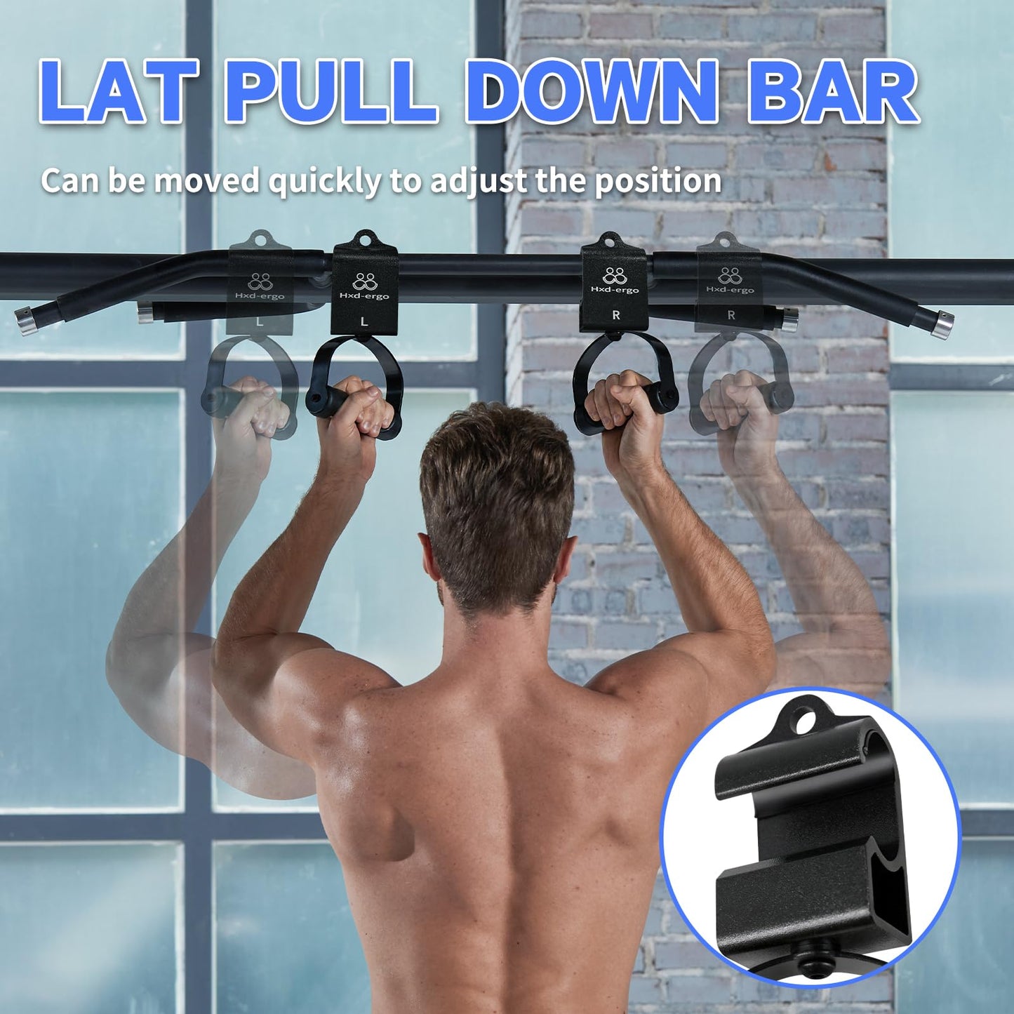 HXD-ERGO Rotating Pull-Up Handles-Ergonomic Exercise Handle for LAT Pulldown Attachments/Seated Rows/Barbell Handles -Quick Attachment to Bar for Strength Training Workout(Black)