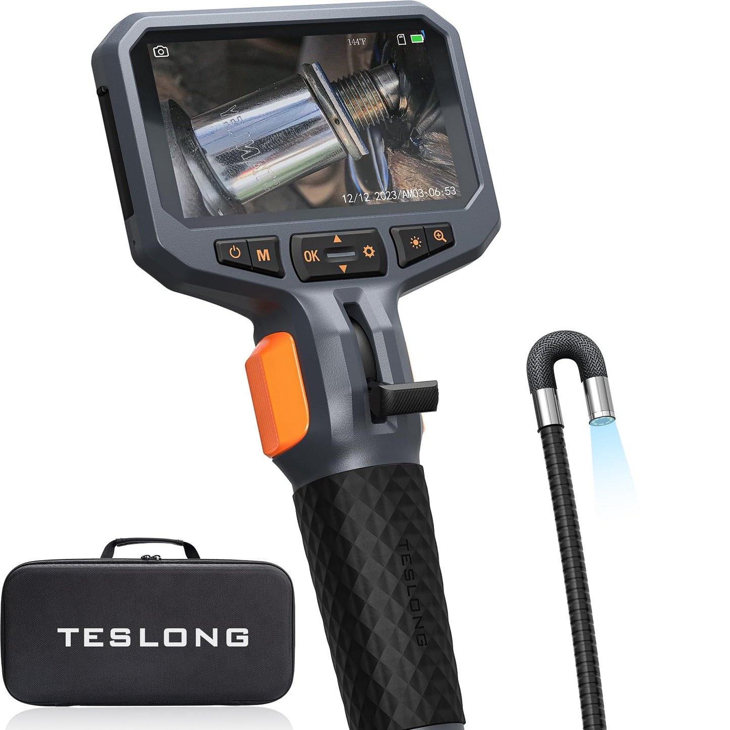 Teslong Two-Way Articulating Borescope with Light, Industrial Endoscope Inspection Camera with Articulated Probe, Flexible Mechanic Fiber Optic Snake Scope Cam for Wall Automotive Engine Inspect-5FT