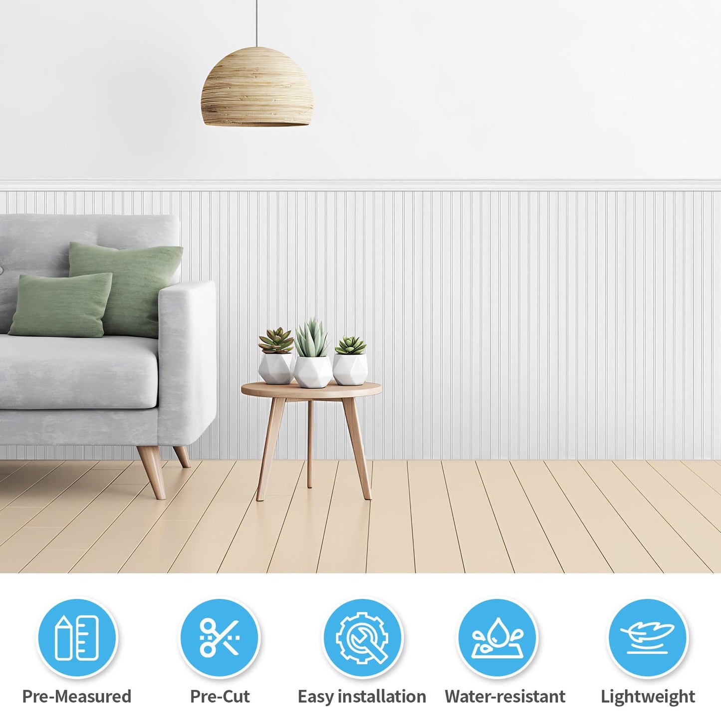 Art3d Wainscoting Wall Panel Kit, 37.8" Tall Beadboard Panels for Walls, Polystyrene Board and Batten Wall Panel Kit, Easy DIY Decorative Trim for Living Room, Kitchen, Bedroom – Covers 31 Sq.Ft