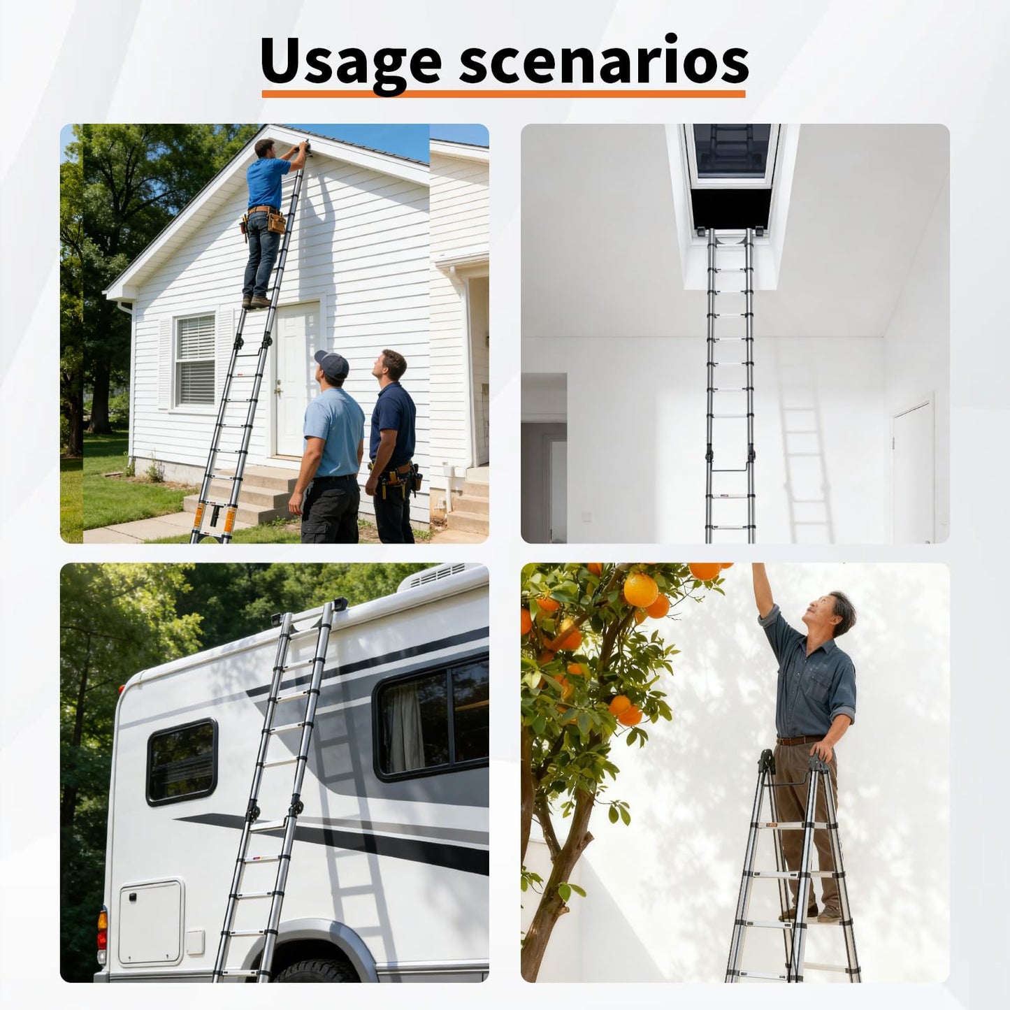 Telescoping Ladder A Frame,Telescopic Ladder for Home, Roof, RV，16.5 Ft Stainless Steel Extension Ladder with Dual Balance Bars,Wheels and 2 Triangle Stabilizers，330 lb Capacity (16.5FT-A Frame PRO)