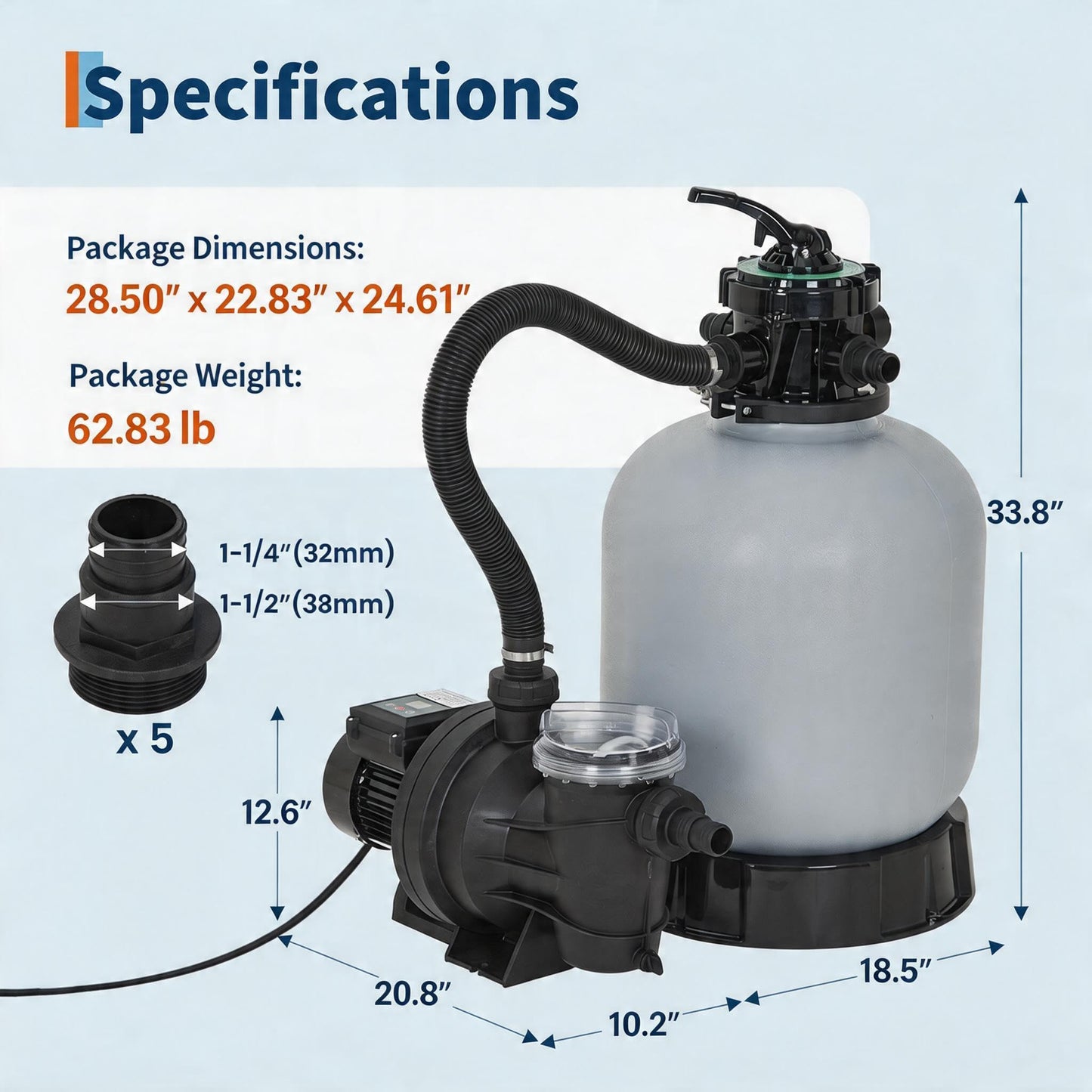 19" Sand Filter Pump for Above Ground Pool with Timer, 1.5HP 6075GPH Swimming Pool Pump & Sand Filter System with 7-Way Valve & Strainer Basket, Pool Pumps Above Ground, Grey