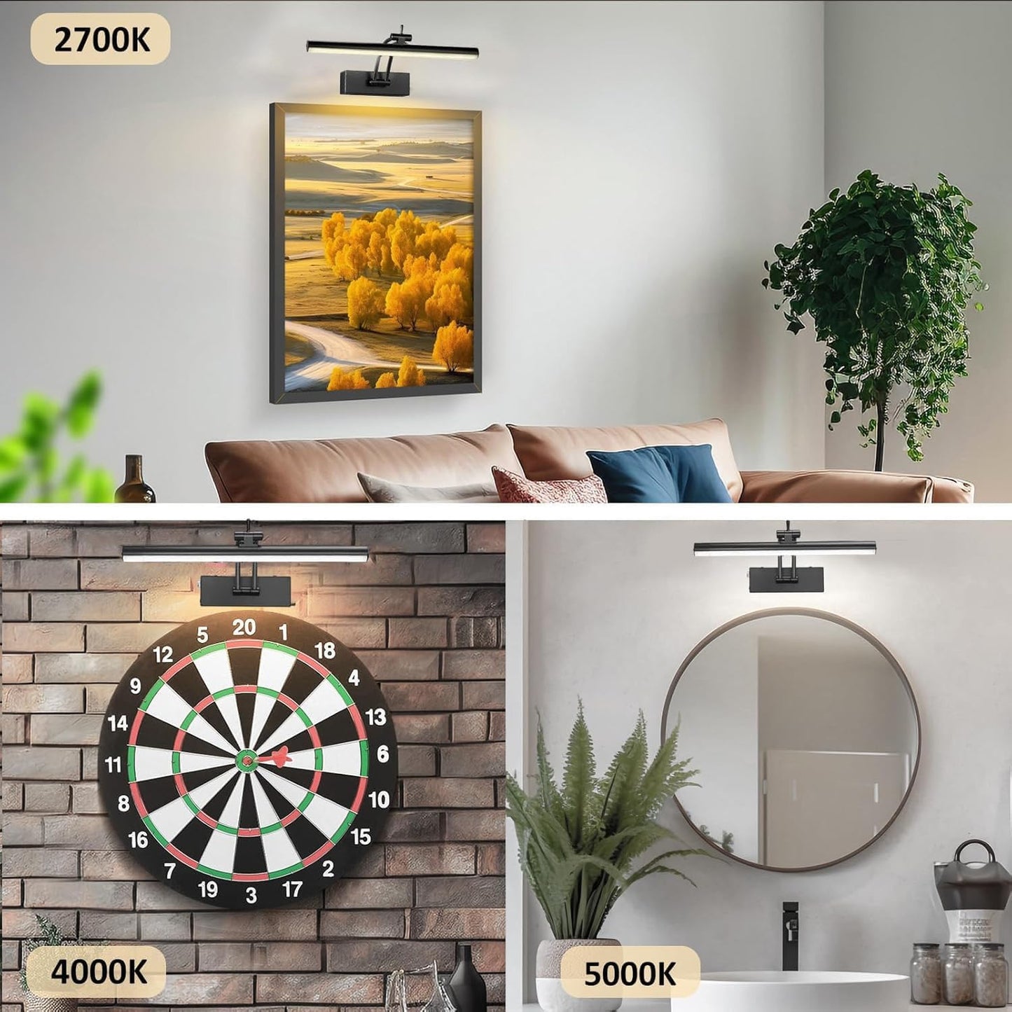 Yuichoy Picture Lights - 12 Inch Wireless Art Lighting with Remote | Dimmable Battery Operated, Black