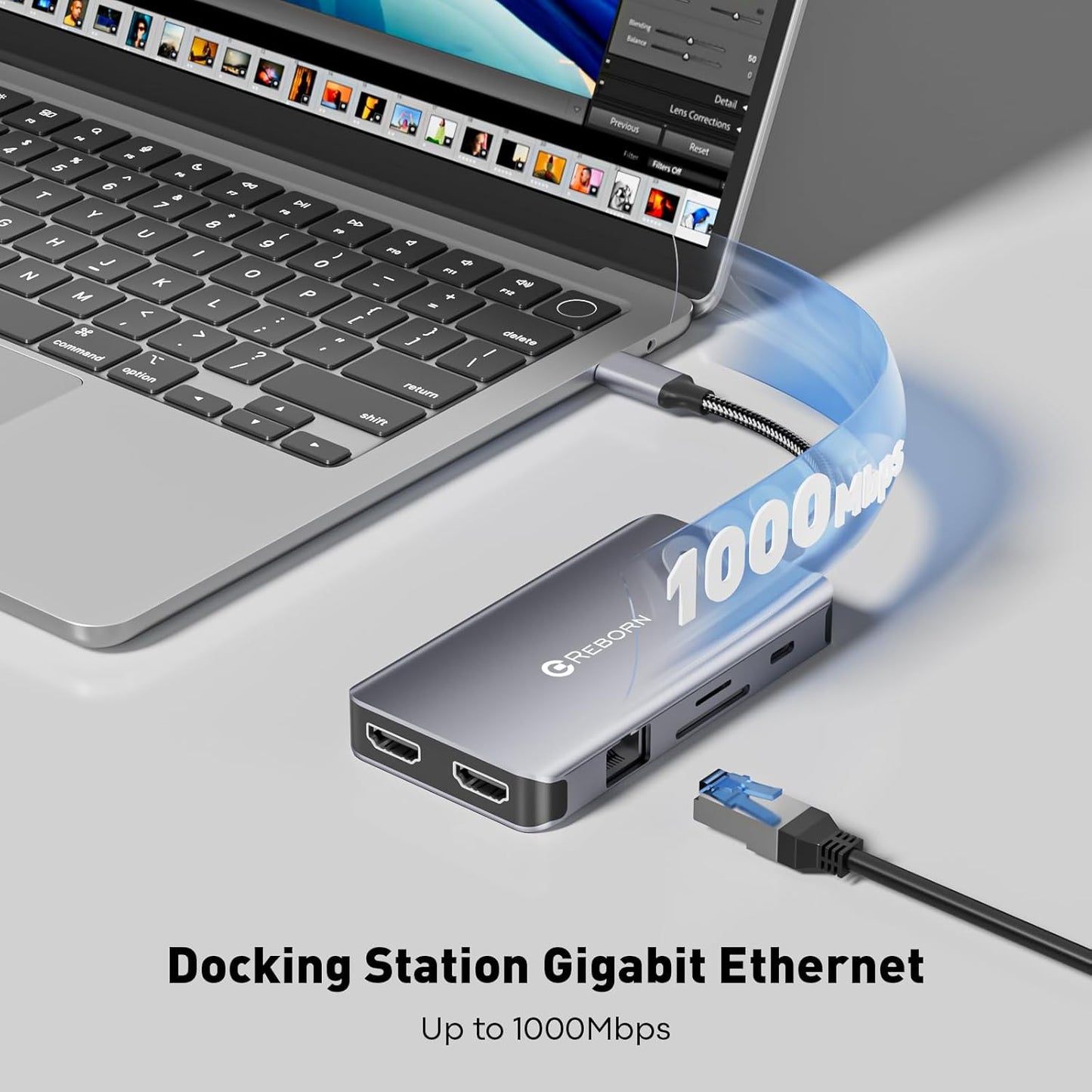 Reborn 9-in-1 4K 2HDMI 1Gbps 5Gbps 3.0, 100W Laptop Docking Station Dual Monitor, USB C Hub Dual Monitor with Ports