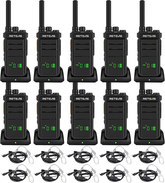 Retevis RB26H 2 Way Radio Long Range,Commercial Walkie Talkies with Earpieces,2000mAh 21-Hrs,USB-C,Flashlight,NOAA,GMRS Repeater Capable,Two-Way Business Radios for Healthcare Retail Security(10-Pack)