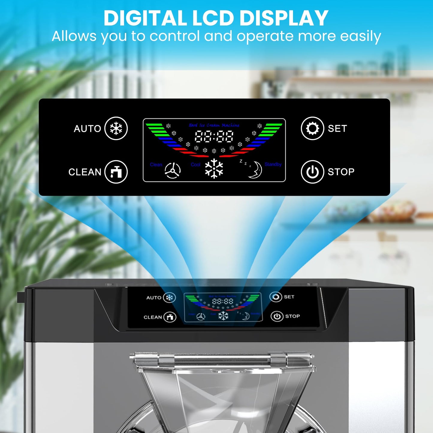 Patikuin 2000W Commercial Ice Cream Maker - Single Flavor Countertop Gelato Machine with LCD Touchscreen - 4.8-6.3 Gal/Hr Output - Automatic Cleaning - High Productivity for Snack Bars & Restaurants