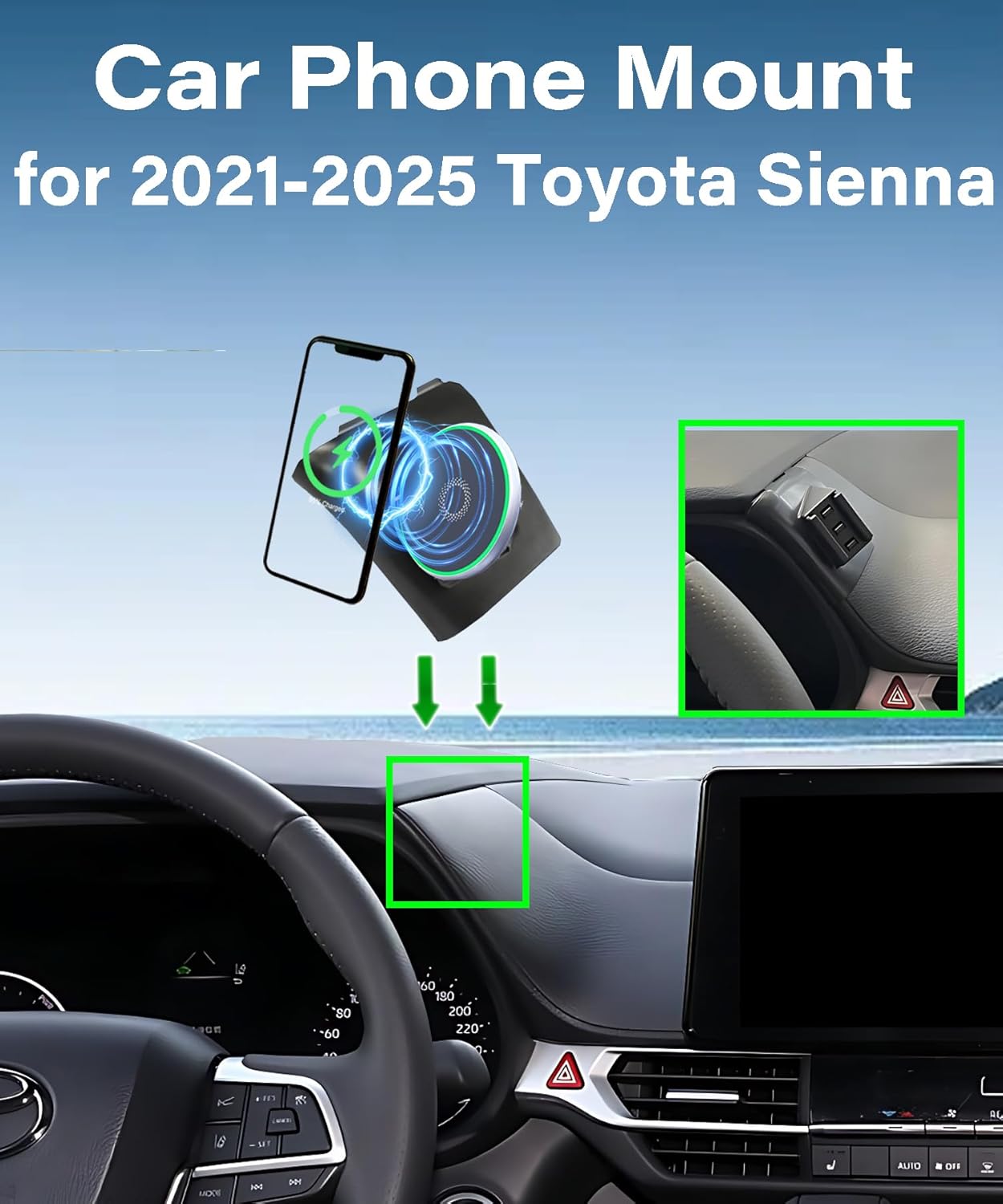 AbeeyGeomarn 2021-2025 15W 360 Car Phone Holder for Toyota Sienna Accessories Fast Wireless Charger Adjustable Air Vent