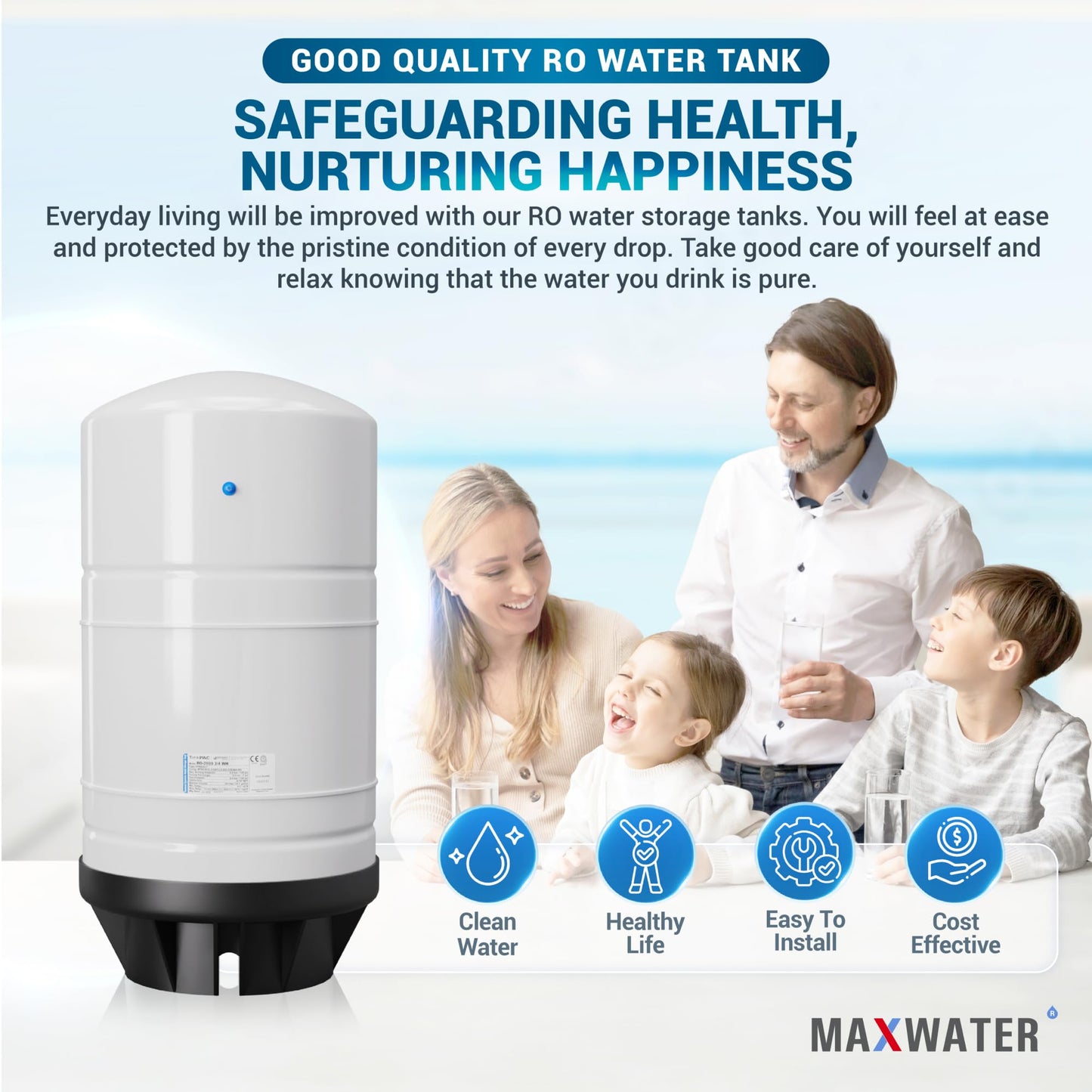 Max Water NSF Certified 20 Gallon Pre-Pressurized Reverse Osmosis RO Tank, with 14 gallons of Water Storage Capacity, White