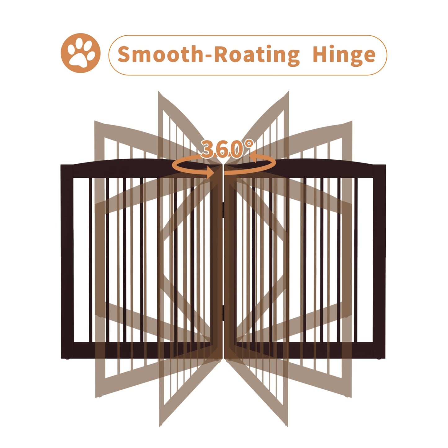 PUPETPO Freestanding Pet Gates with Walk Through Door, Dog Indoor Fence, Dog Gate for The House, Doorway, Stairs, Extra Wide Pet Gate, Support Feet Included, 120 Inch Wide, 6 Panels 24" Tall, Brown