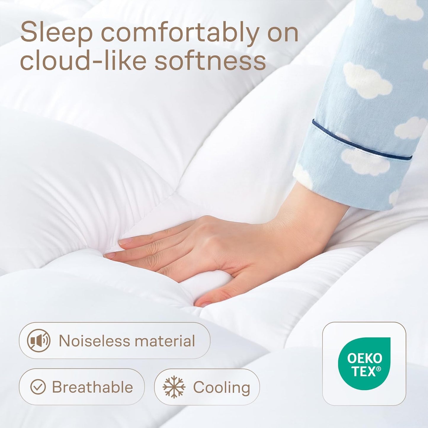 Ultra Soft Twin Mattress Topper - Cloud-Like Comfort for Back Support - Breathable Cooling Material, White