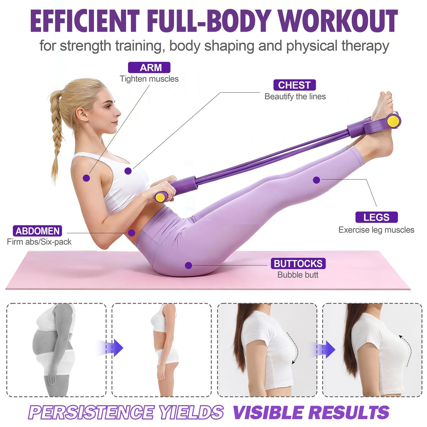 Wysperix Foot Pedal Resistance Bands with Handles, 6-Tube Multifunction Exercise Bands, Durable Home Gym Fitness Equipment for Women & Men to Tone Abs, Core, Legs, Arms, Waist (Purple)